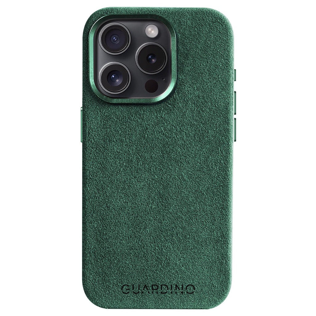 Green phone case with 'GUARDINO' branding on a white background
